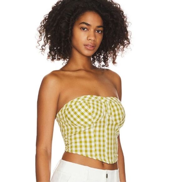 NWOT Free People Leilani Tube Top in Green Gingham Size Large - Picture 5 of 10